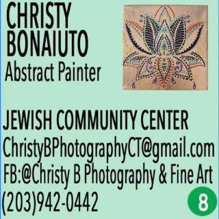 🎨 “Christy Bonaiuto’s Creative Dance with Color” 🌟✨
📍 Exhibiting at the Sherman Jewish Community Center (JCC)
🗓 December 6 & 7, 10am–4pm

Meet Christy Bonaiuto, a creative force whose art captures the joy of imagination and the beauty of discovery. Working primarily in acrylics, Christy lets the paint “dance” across the canvas, using a mix of techniques and tools to create pieces that evolve naturally. Shapes, colors, and textures emerge as she works — each painting revealing its own unique story. 🌈🎨

This year at Open Studios, Christy has something extra special planned! Along with showcasing her vibrant artwork, she’ll be offering a hands-on acrylic pour painting craft for visitors. Whether you’re an experienced artist or simply love to get creative, you can make your own pour painting ornament to take home — a fun and memorable keepsake from this year’s event. ✨

In addition to her abstract painting and resin art, Christy is also a talented nature photographer, capturing the beauty of the outdoors with the same passion and eye for detail she brings to her studio work.

A dedicated teacher and community artist, Christy holds classes at local libraries, birthday parties, sip-and-paint events, and more! She loves sharing her creativity with others and inspiring people of all ages to explore their artistic side.

Christy’s passion for the arts extends far beyond her own studio. She serves on the boards of Gallery 25 in New Milford, the Sherman Artists Association, the Sherman Commission for the Arts, and the Great Hollow Photographers Club, helping to nurture and support the local arts community she’s so proud to be part of. 🌟

📸 To see more of Christy’s captivating artwork, visit her Facebook page: Christy B. Photography and Fine Art.
✨ Don’t miss the chance to meet Christy Bonaiuto and experience her joyful, creative energy in person at the Sherman JCC during Open Studios, December 6 & 7, from 10am to 4pm!
#ShermanArtists #OpenStudios #HolidayGifts #SupportLocalArt #ArtInSherman #ShopLocal #Raffle #ShermanCT #ArtEvent #acrylicpourpainting #abstractartist #resinworkshops