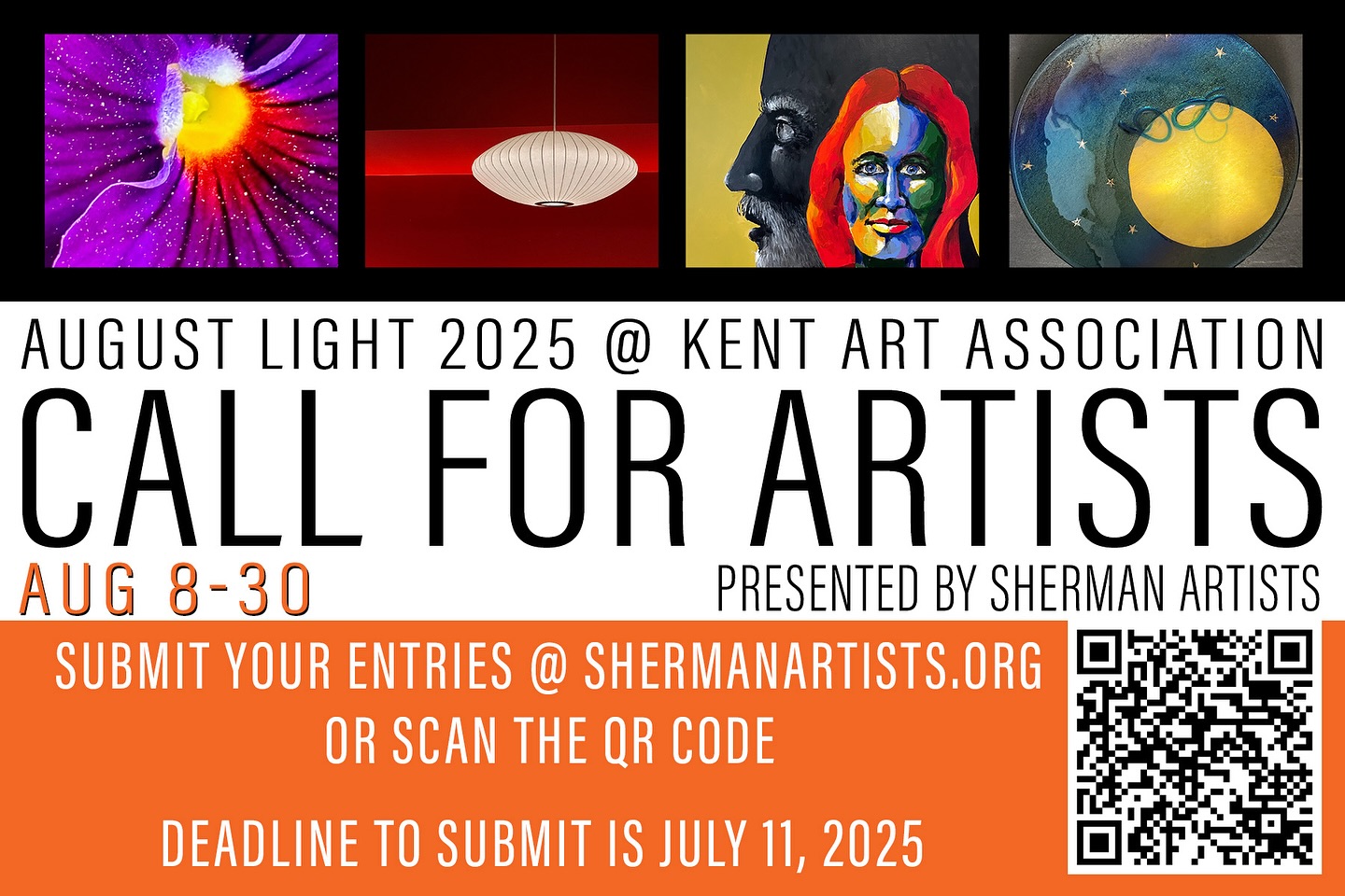 The next SAA Art Event is August Light 2025 @ the Kent Art Association - August 8 - 30.
You may submit up to four (4) digital images of your artwork for the show—no later than midnight on Friday, July 11, 2025.  Both 2D and 3D artwork may be submitted. All work must be personally created by the artist. Submission is free. Notification of acceptability and contracts will be sent on July 18, 2025.  Gallery Sitting at least one shift is required.
The Artwork will be judged by Kim Zarney.  Born in Medina, Ohio, Kim Zarney attended Syracuse University and graduated from the Cleveland Institute of Art with a Bachelor of Fine Arts degree in Painting and Printmaking. Following school, Zarney worked as an illustrator, graphic designer, and advertising agency creative director. For the past fifteen years, he has pursued a fine arts career focusing on monochromatic works on paper. Inspired by elements of the natural world, Zarney’s work has been seen in over 70 national and regional juried art exhibitions and is included in numerous public and private collections.  For more information:  https://www.zarney.com/  Recognition Awards will be announced at the Opening on August 8. 
SAA entry fee per Artwork of $20 for members and $35 for non-members
Friday, July 11, 2025, midnight, deadline for artists to submit application with all images
July 18,  emails sent to artists indicating acceptance into the show
July 31,  midnight, deadline for artists to pay the fee via the August Light payment form
August 5 & 6, 1:00 pm – 5:00 pm, artists to deliver all their Artwork to the show at the Kent Art Association Building in Kent
Aug 7, Volunteers will hang and set up the Show
Aug 8, 6:00 pm – 8:00 pm Friday Artist Reception and Exhibition is open
Aug 8 through Aug 31, Thursdays - Saturdays 1:00 pm - 5:00 pm and Sundays 12:00 pm - 4:00  pm, show days and hours. Gallery Sitting needed.  Link on bio #callforartists #artshows #artexhibit #localartists