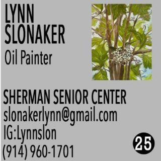 🌊 Meet Lynn Slonaker – The Oil Painter Who Captures Nature’s Rhythms in Every Stroke 🎨✨
📍 Exhibiting at Sherman Senior Center
🗓 December 6 & 7, 10am–4pm
Lynn Slonaker is an oil painter whose work is a stunning celebration of the natural world. Drawing inspiration from the coastal wetlands, beaches, and ever-changing landscapes around her, Lynn’s paintings capture the dynamic beauty of nature with a bold, artistic touch. From rolling hills to dramatic skies, she finds beauty in the interplay of light, color, texture, and shadow—transforming these elements into vibrant, captivating works of art. 🌅🌿
Lynn’s paintings reflect the natural rhythms she observes around her—from the shifting seasons to the gentle motion of the tides. Her work invites you to see the world through her eyes, where every detail—from the glow of sunset to the textures of the earth—becomes a stunning composition full of life and emotion. 🌞🌾
Lynn is a member of the Sherman Artists Association and ArtEast.
This December, experience Lynn’s breathtaking oil paintings in person at the Sherman Senior Center during the Sherman Artists Open Studios Event on Dec 6 & 7 from 10am–4pm. Don’t miss the chance to explore her beautiful landscapes and coastal scenes, where nature’s energy comes alive on canvas. 🎨✨
📸 For a sneak peek into Lynn’s creative world, visit her on Instagram at @Lynnslon.
🗺️ Plan Your Tour!
Maps and printed Open Studio brochures are available at:
American Pie, The Daily Market, Limoncello, Sherman Library, and Sherman Wine & Spirits,
and online at ShermanArtists.org.
#ShermanArtists #OpenStudios #HolidayGifts #SupportLocalArt #ArtInSherman #ShopLocal #Raffle #ShermanCT #ArtEvent  #oilpainter #coastallandscapes